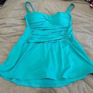La Blanca Teal Blue One Piece Swimsuit Swim Dress Bathing Suit Size 12